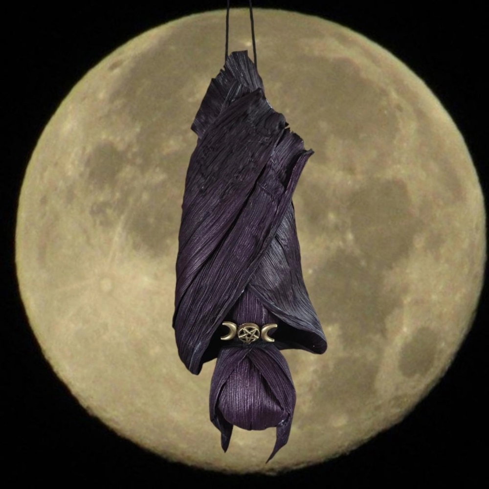 Vampire Corn Husk Bat with Tripple Moon Charm